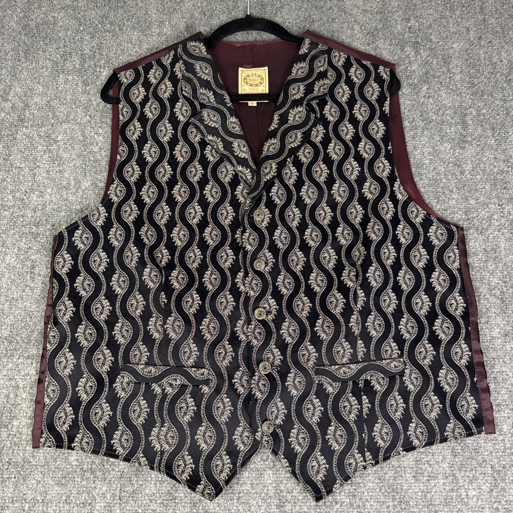 WahMaker Western Frontier Button Vest Stripe Geometric USA Vintage Men's L
